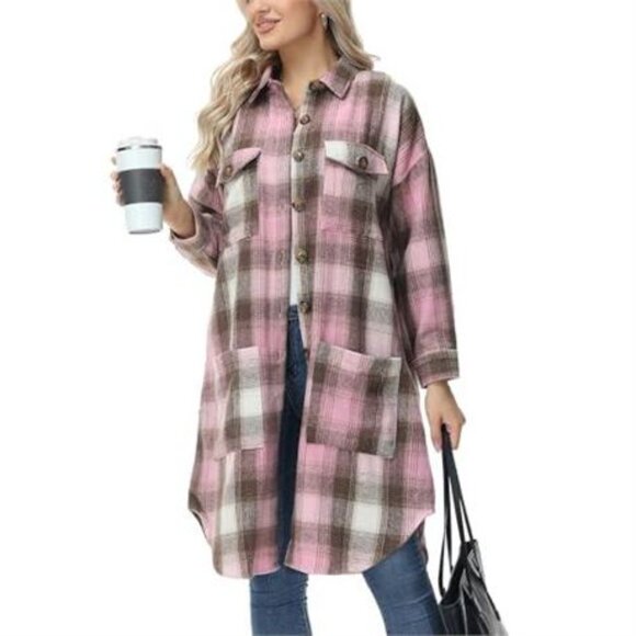 Plaid Button-Up Flannel Shirt Dress Shacket XL - Picture 1 of 9